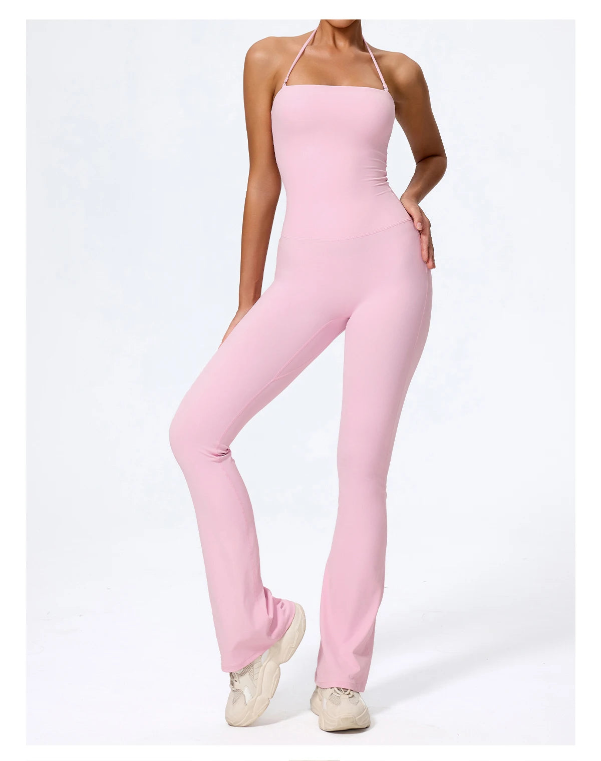 New Summer Women Sleeveless Yoga Jumpsuit Female Gym Flared Overalls Neck-hanging Backless Sportswear Sport Outfit For Woman