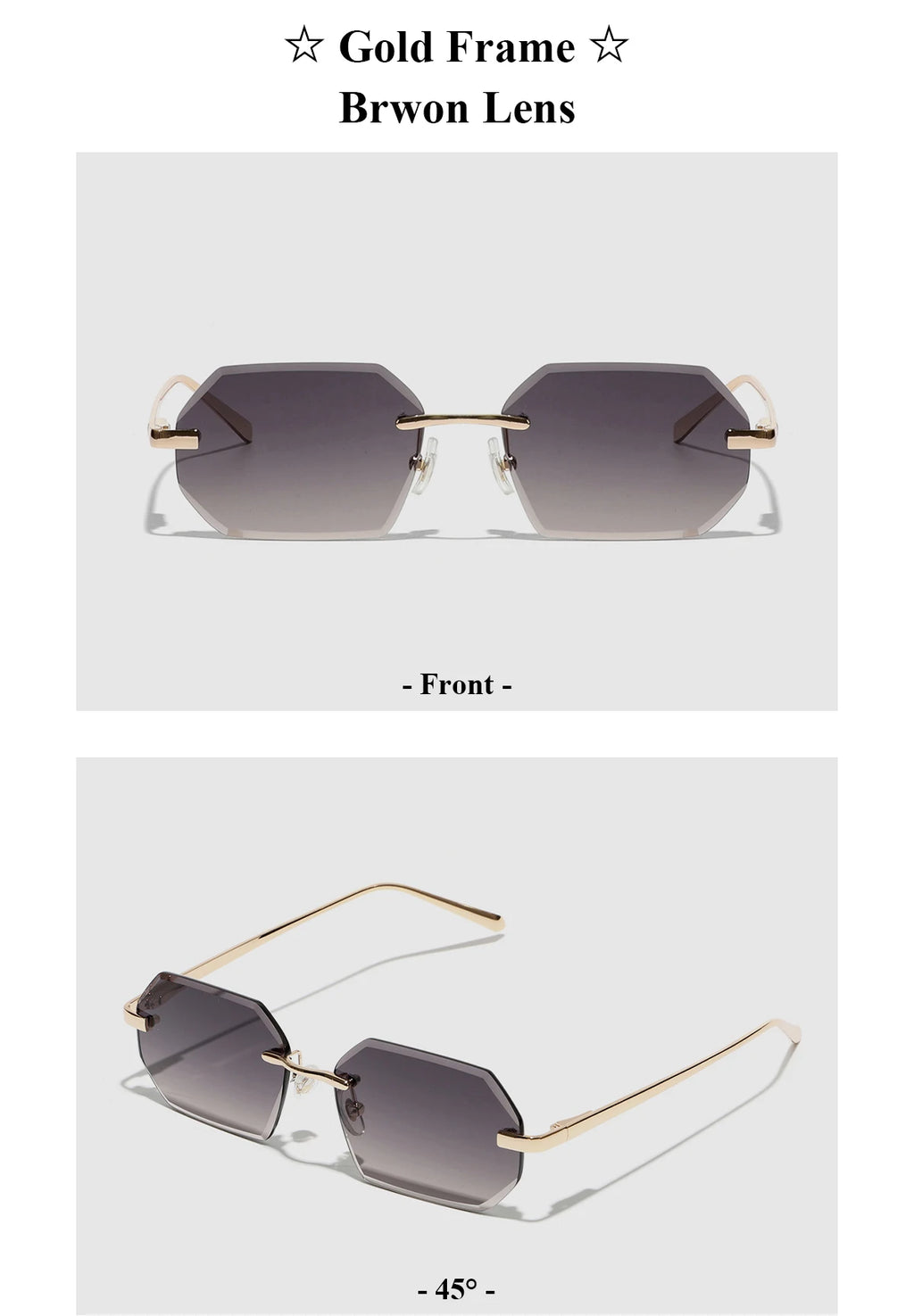 Ruiao Sunglasses Men Brand Designer Fashion Rimless Sun Glasses Shades Diamond Cut Lens Ladies Frameless Metal Eye glasses