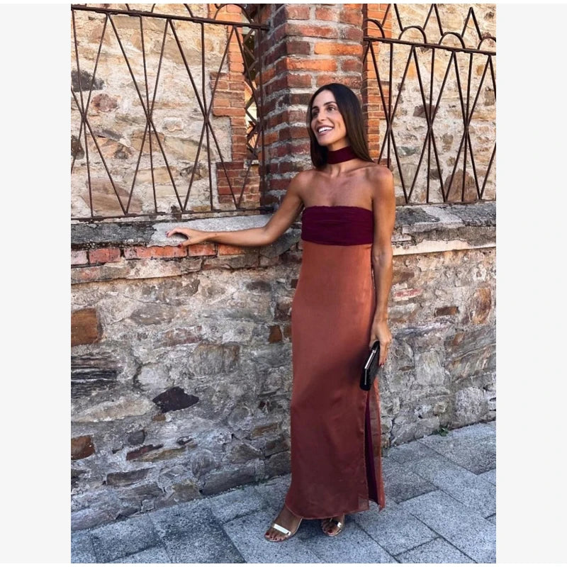 Solid Color Strapless Ribbon Women Summer Dress Sexy Sleeveless Backless High Waist Slim Maxi Vestidos 2026 Lady Vacation Outfit