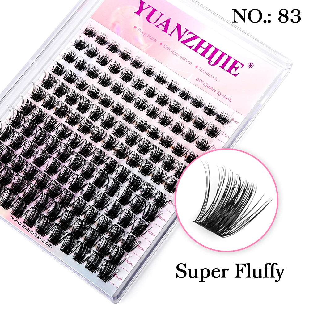 YUANZHIJIE DIY Cluster Eyelash Extension 12lines Dovetail Segmented Lashes Natural Lighter Bundle Makeup Supplies