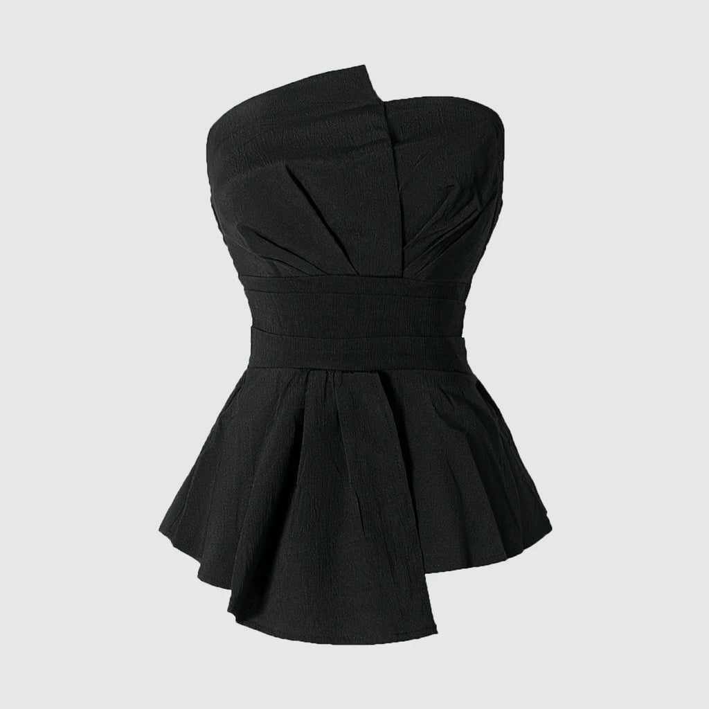 Elegant Peplum Strapless Top, Belted Wrap Waist Blouse for Vacation & Commute