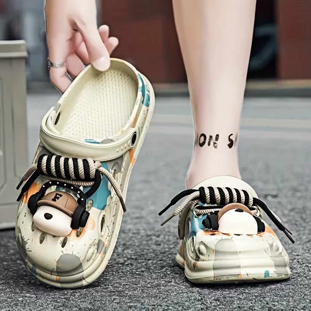 Headphone Dog Cartoon Clogs Women Men Non-slip Platform Slippers Fashion Graffiti Print Summer Outdoor Sandals