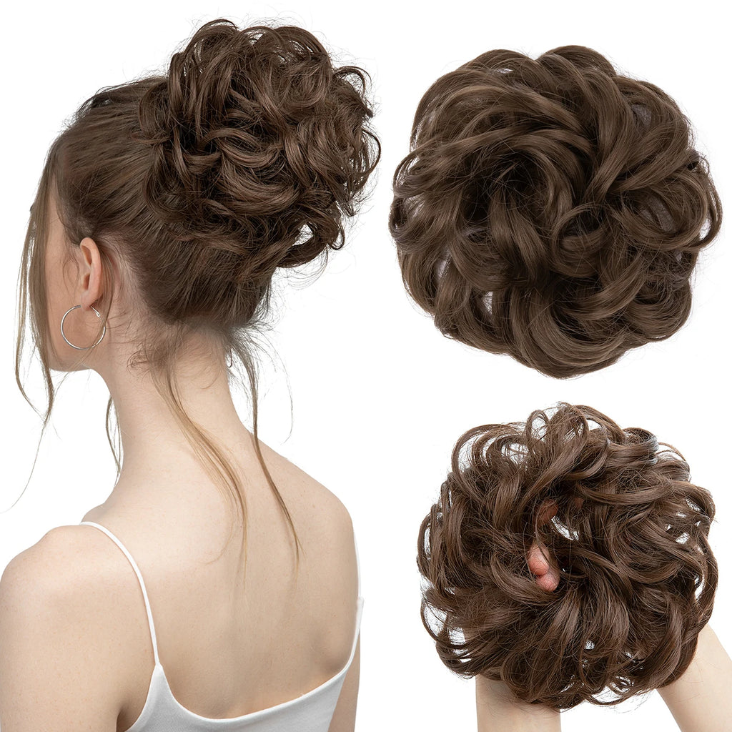 Synthetic Messy Hair Bun Extensions Big Curly Elastic Hair Scrunchies Hairpieces Chignon Donut Updo Hair Pieces for Women