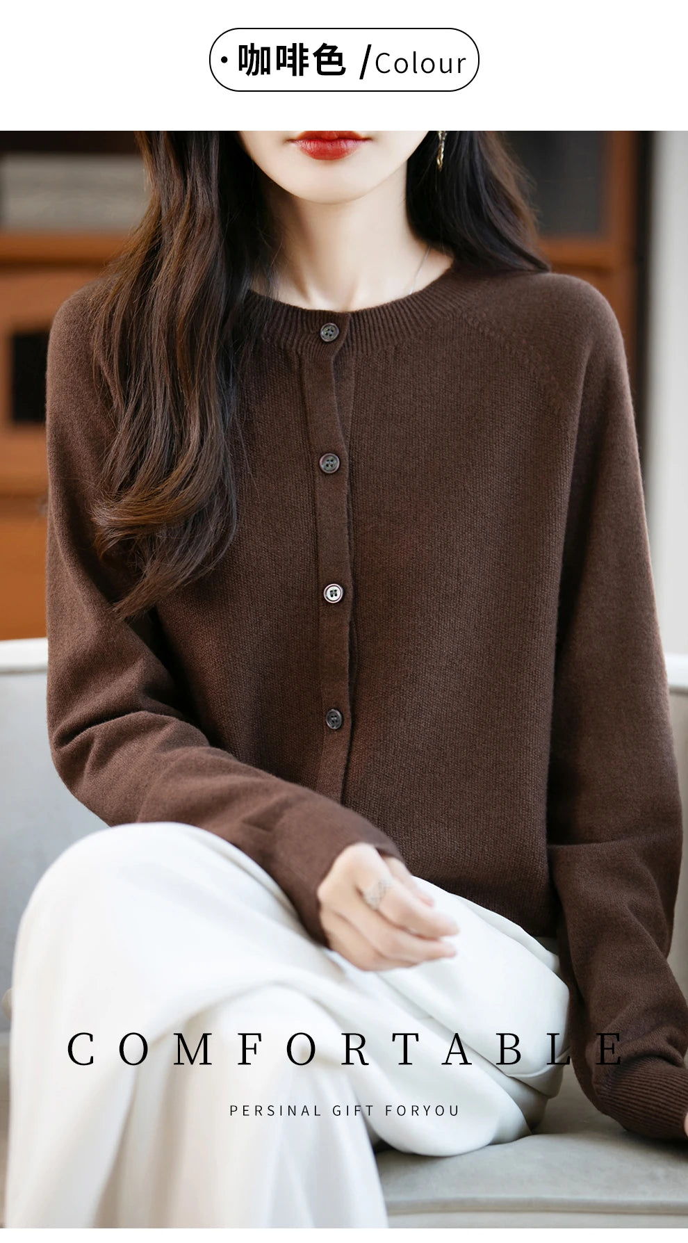 Classic Merino Wool Woman Sweater Basic Female Autumn Winter Knitted Cardigan Elegant Ladies Cashmere Long Sleeve Clothing Tops