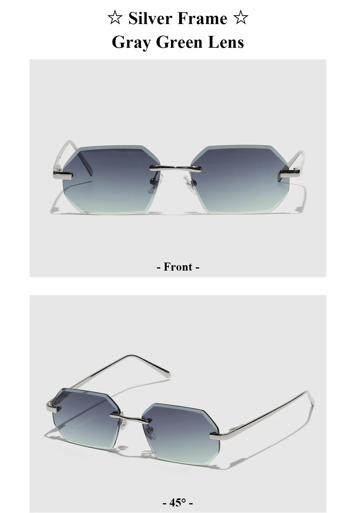 Ruiao Sunglasses Men Brand Designer Fashion Rimless Sun Glasses Shades Diamond Cut Lens Ladies Frameless Metal Eye glasses