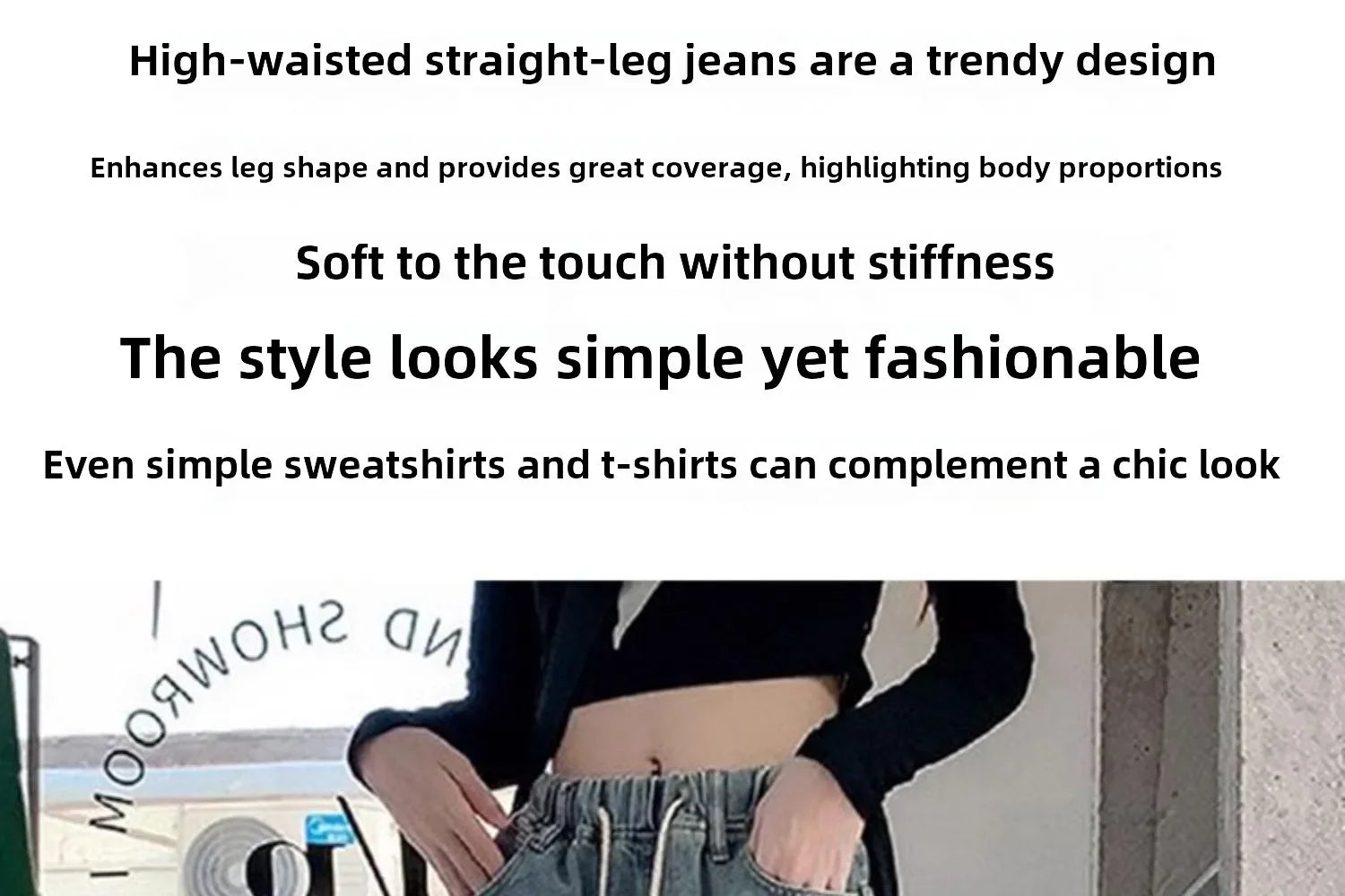 Botvotee Elastic Waist High Waist Wide Leg Jeans for Women Loose Straight Blue Long Denim Pants Female Fashion Streetwear Jeans