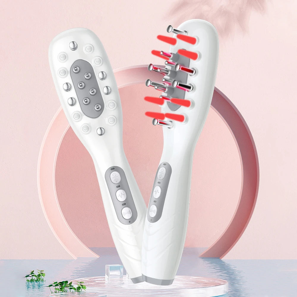Electric Hair Growth Comb Oil Applicator Red Blue LED Vibration Head Massage Brush Comb EMS Stimulates Scalp Anti-Hair Loss