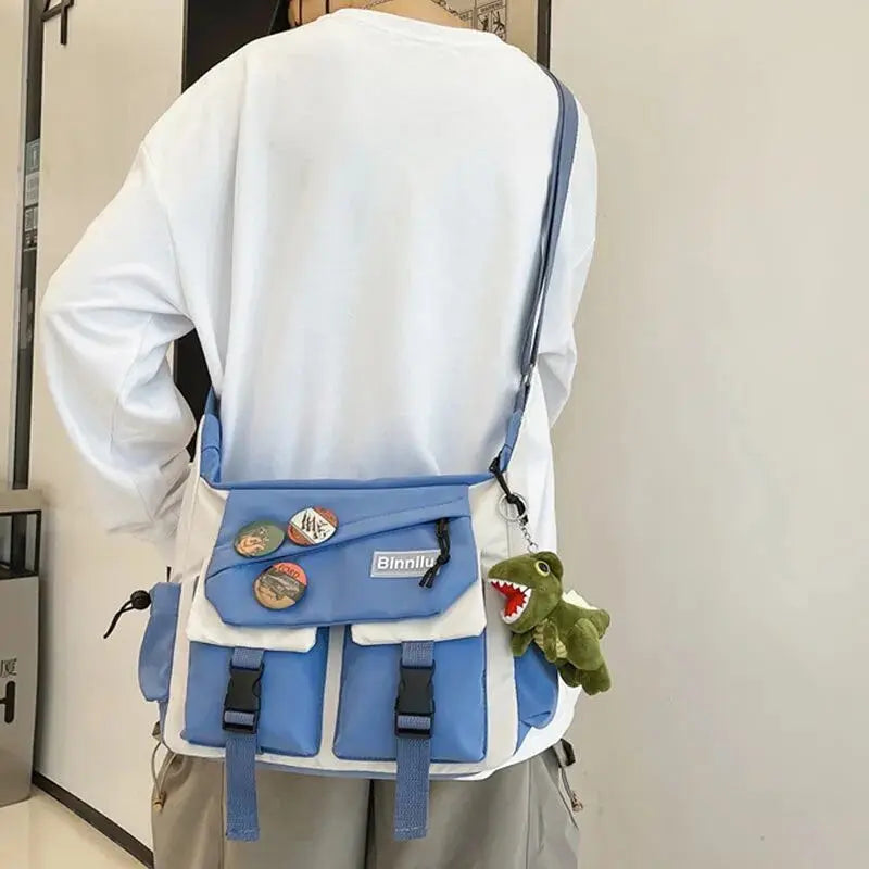 Japanese Simple Messenger Bag Student Nylon Waterproof Canvas Handbag Shoulder Crossbody Bags for Women Men Satchels Bolsas