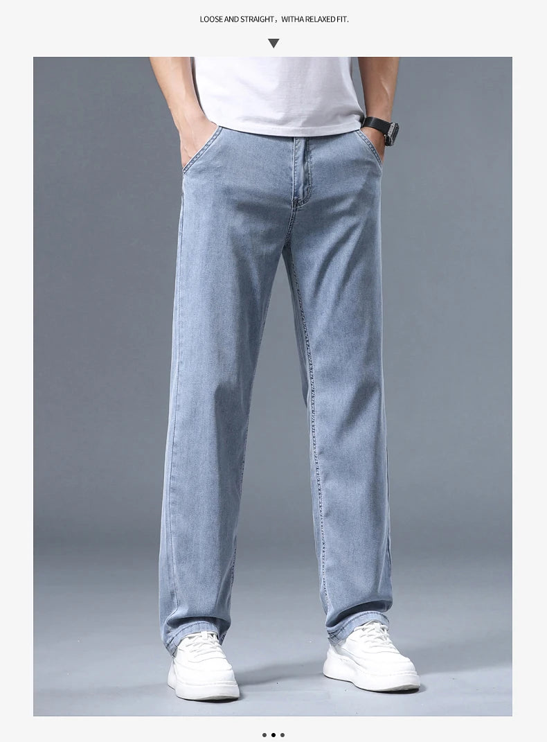 2026 Summer Ice Silk Thin Four Seasons Men's Jeans Loose Straight Wide Leg Pants