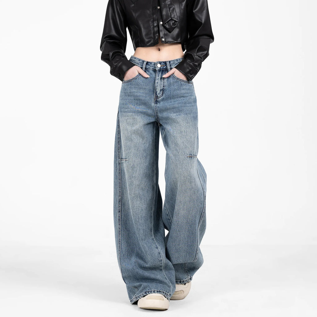Spring Summer Women's Loose Jeans with Vintage High - Waisted Wide - Leg Design Streetwear Style