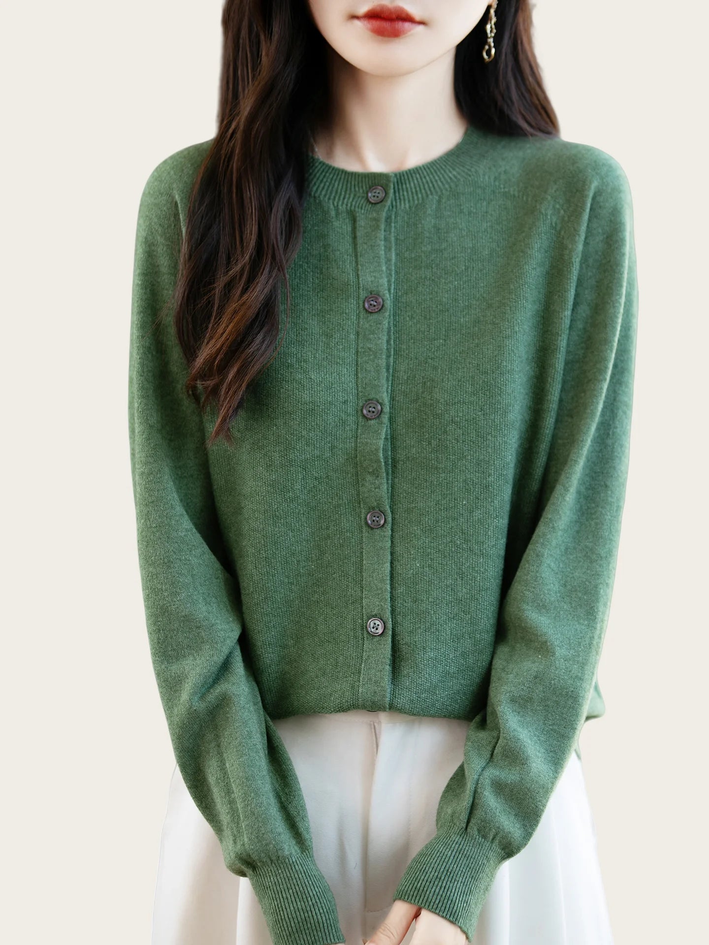 Classic Merino Wool Woman Sweater Basic Female Autumn Winter Knitted Cardigan Elegant Ladies Cashmere Long Sleeve Clothing Tops