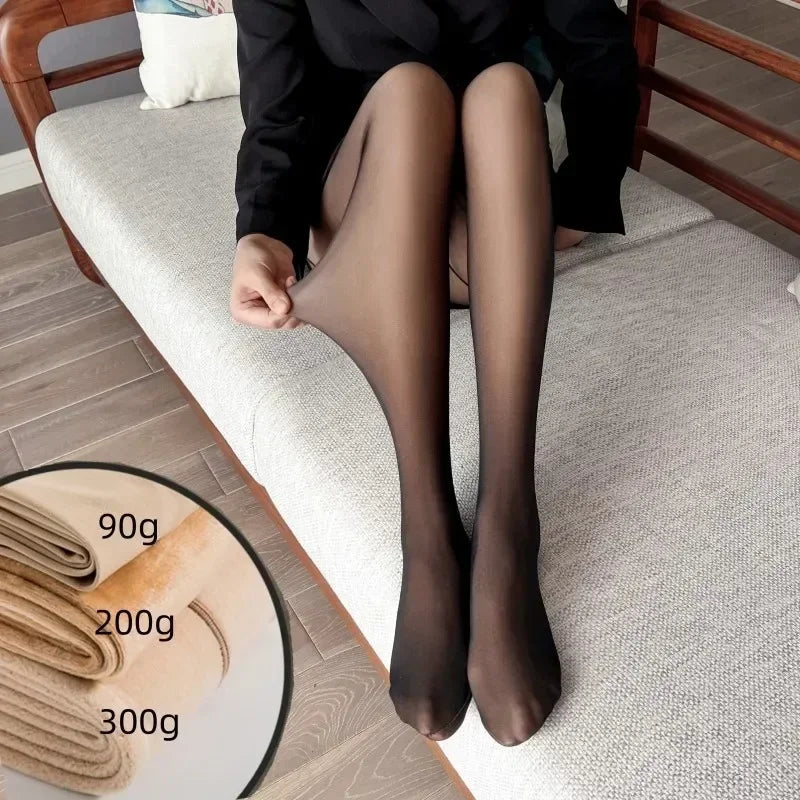 Warm Tights For Women Winter Fleece Leggings Thermal Stockings Woman Insulated Printed Pantyhose Skin Effect Sock Pants