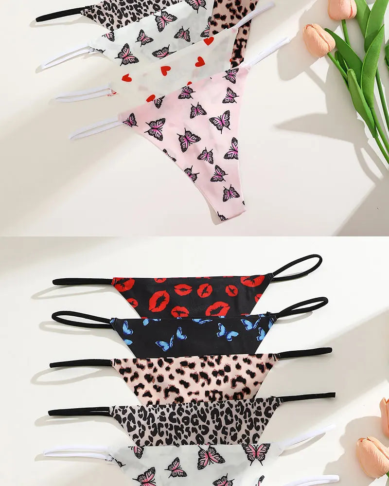 FINETOO 4PCS Seamless Thong Women Thin Strap Low Waist High Flexibility Panties Sexy Underwear Ladies Briefs T-back Comfortable