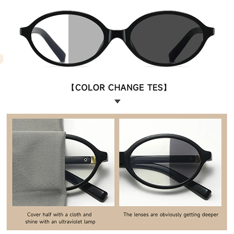 2025 BEAU FIVE New Women's Retro High-End Oval Frame Photochromic Glasses - Slimming and Suitable for Natural Looks F102