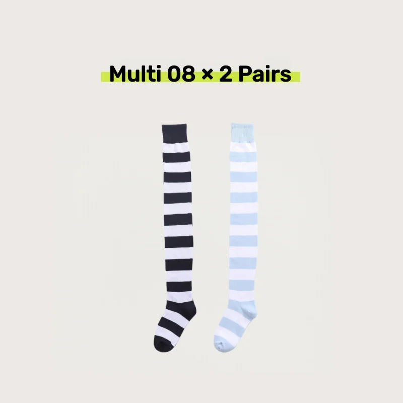 2 Pairs Women's Over The Knee Socks Cotton Thigh High Socks Black White Blue Colorful Striped Pattern Fashion Casual Daily Wear