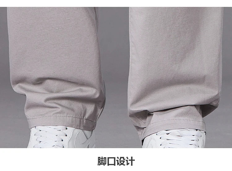 Big Size Casual Pants Men Elastic Waist Straight Leg Fit Summer Trousers Male Loose Cotton Work Wear Plus Large 6XL Khaki Light