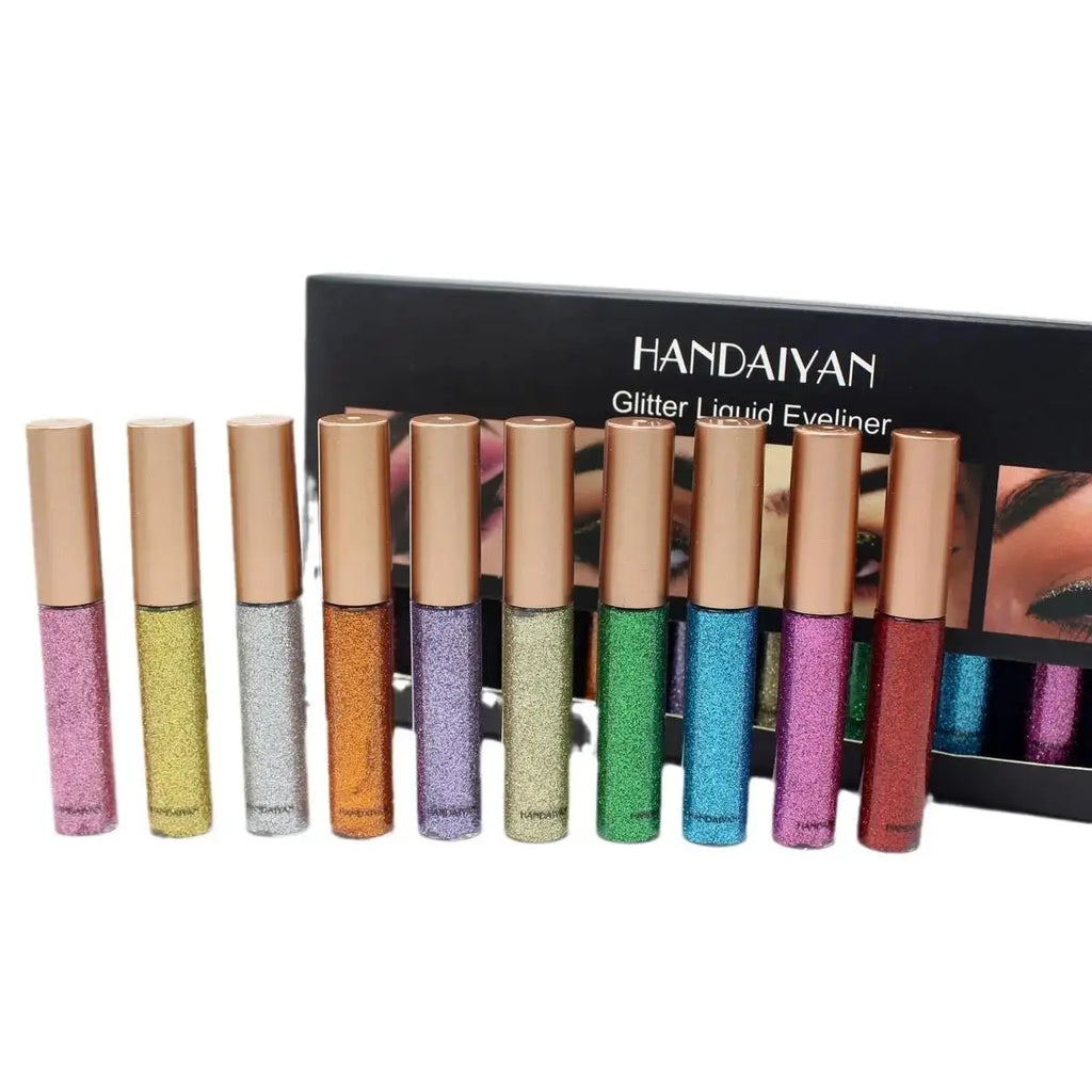 Long Lasting Glitter Eyeliner Kit 10 Vibrant Shades Metallic Sparkle Smudge Proof Easy Apply Eye Liner Makeup Set