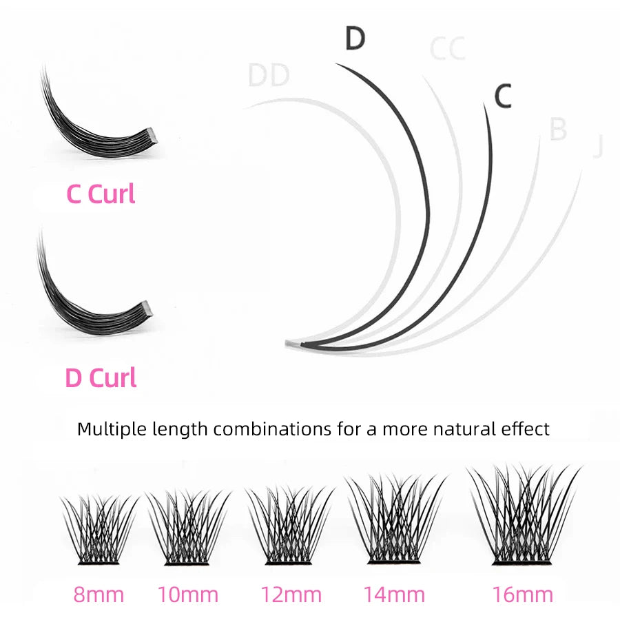YUANZHIJIE DIY Cluster Eyelash Extension 12lines Dovetail Segmented Lashes Natural Lighter Bundle Makeup Supplies