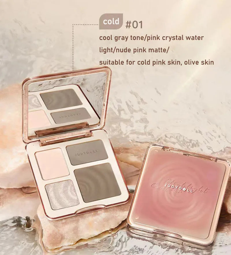 Judydoll Facial Highlighter Makeup Palette Face Matte Shadow Lasting Glow Brighten Contour Shimmer Powder 3D Nose Cosmetic