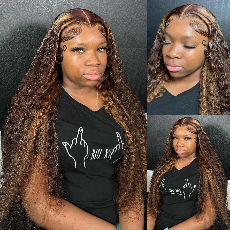 30 32 Inch Highlight Ombre Lace Frontal Wig Curly Human Hair Wigs 4/27 Colored 13x4 13X6 Deep Curly 4x4 5X5 Lace Closure Wigs
