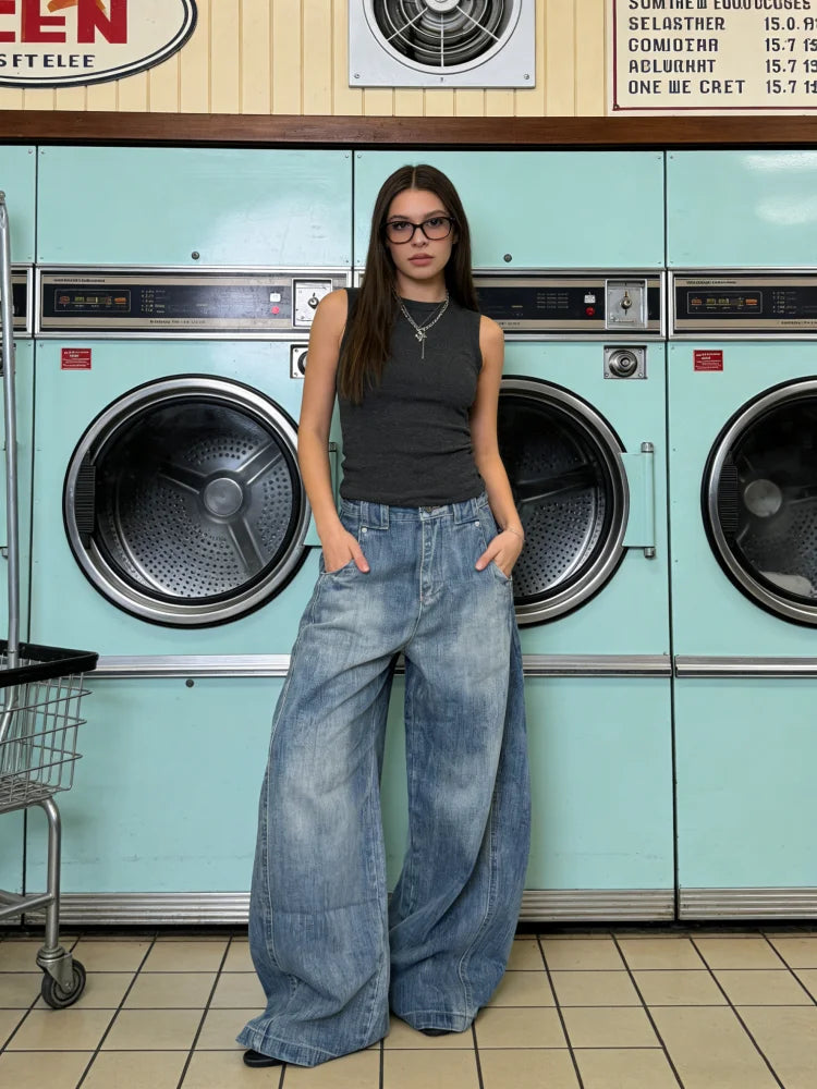 Women's Blue Baggy Y2k Jeans Harajuku Denim Trousers Vintage Japanese 2000s Style Oversize High Waist Jean Pants Trashy Clothes