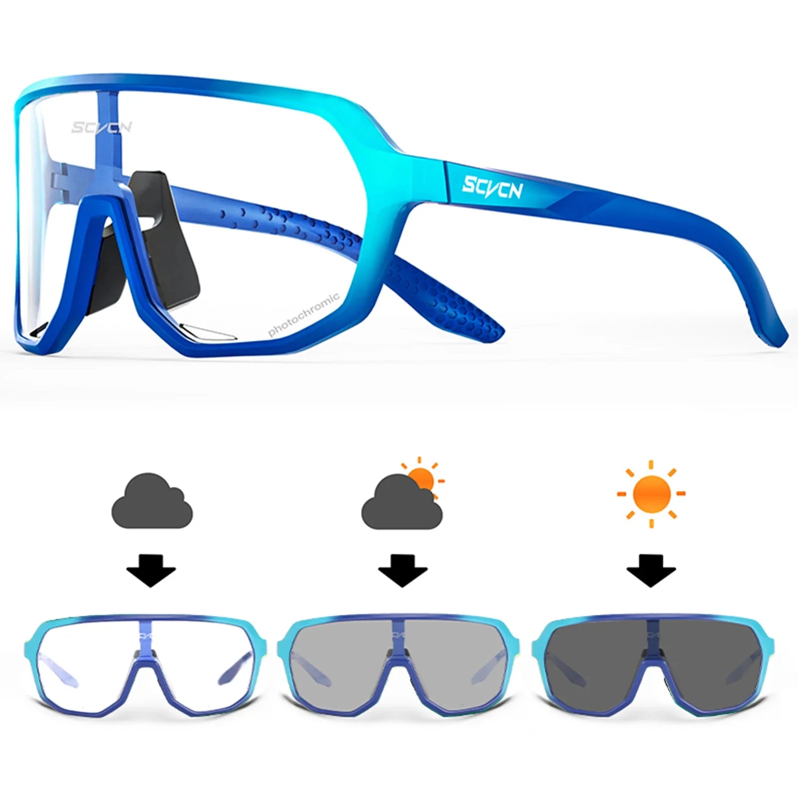 SCVCN New Photochromic Cycling Glasses Motorcycle Bike Riding Outdoor Sport Cycling Sunglasses Men Women Hiking UV400 Goggles