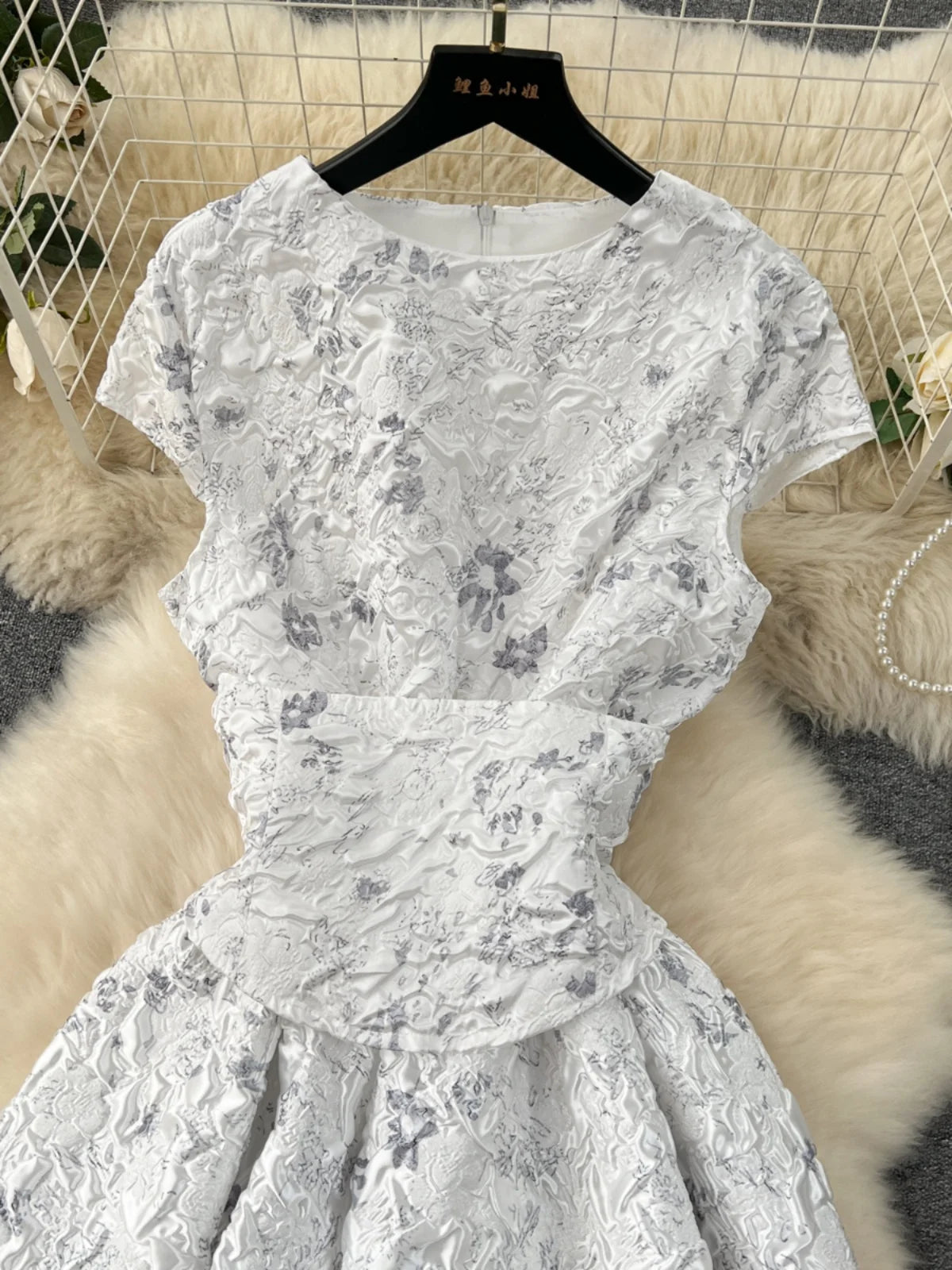 Court Style Elegant Long Dresses for Women Jacquard O-neck Short Sleeve A-line High Waist Vestidos Mujer Frenchic Dress Dropship
