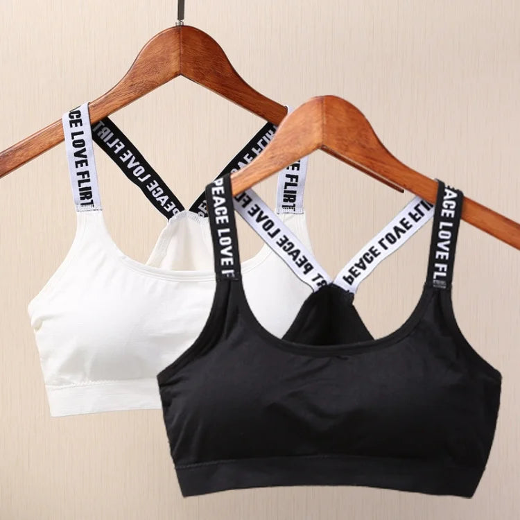 Sports Underwear Women Yoga Fitness Seamless Crop Top Wide Letter Straps Comfortable Workout Activewear Back Without Underwire