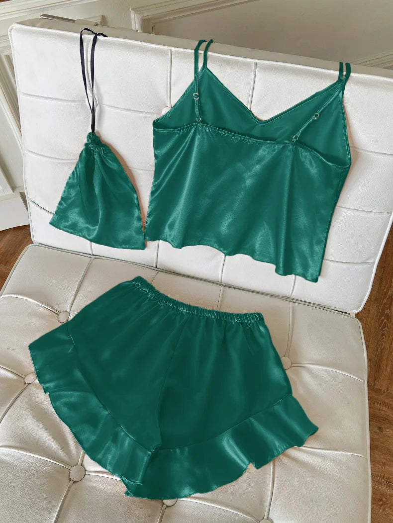 Fashion Sexy Underwear Set Women's 2 Pieces Sleepwear Pyjamas Silk Satin Bellyband Cami Top and Shorts Pajamas for Women Pijamas
