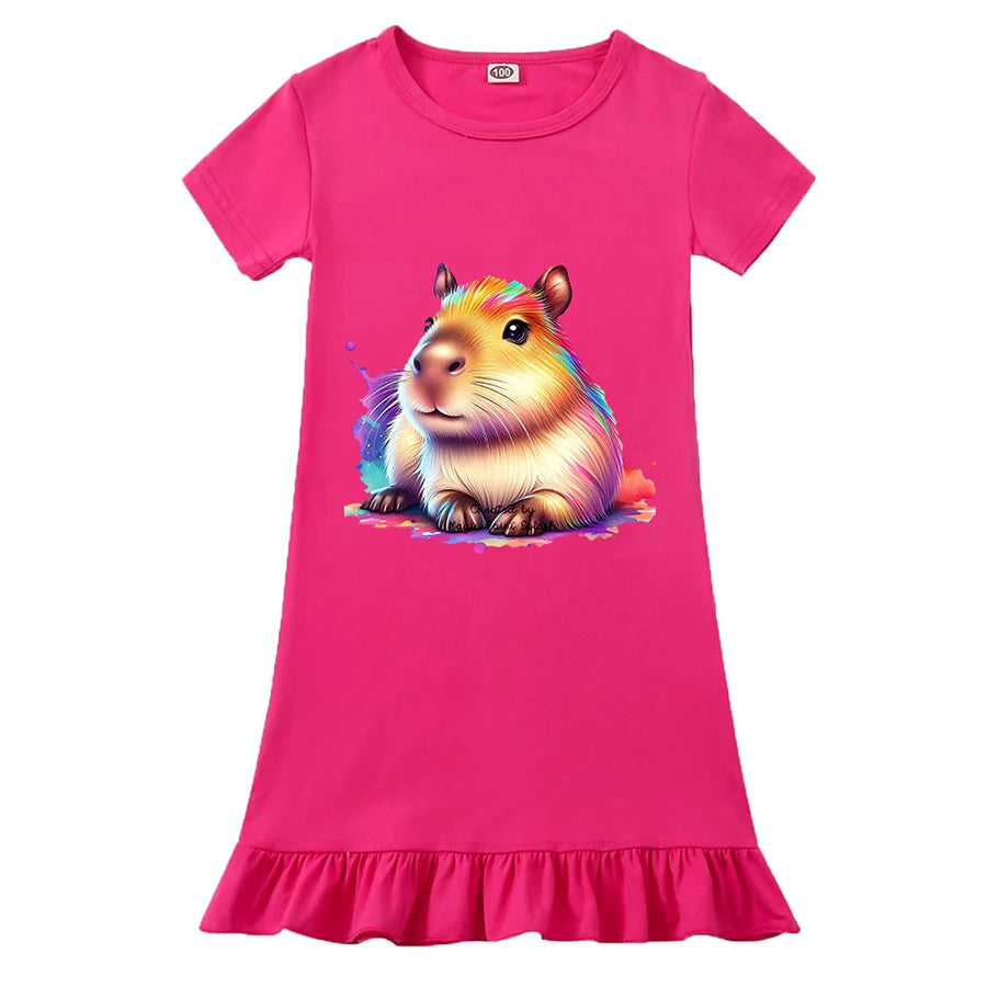 Rainbow Capybara Party Dress for Baby Girl Wedding Dress Our Beloved Baby Fashion for Babies Checkered Children Dresses Coming
