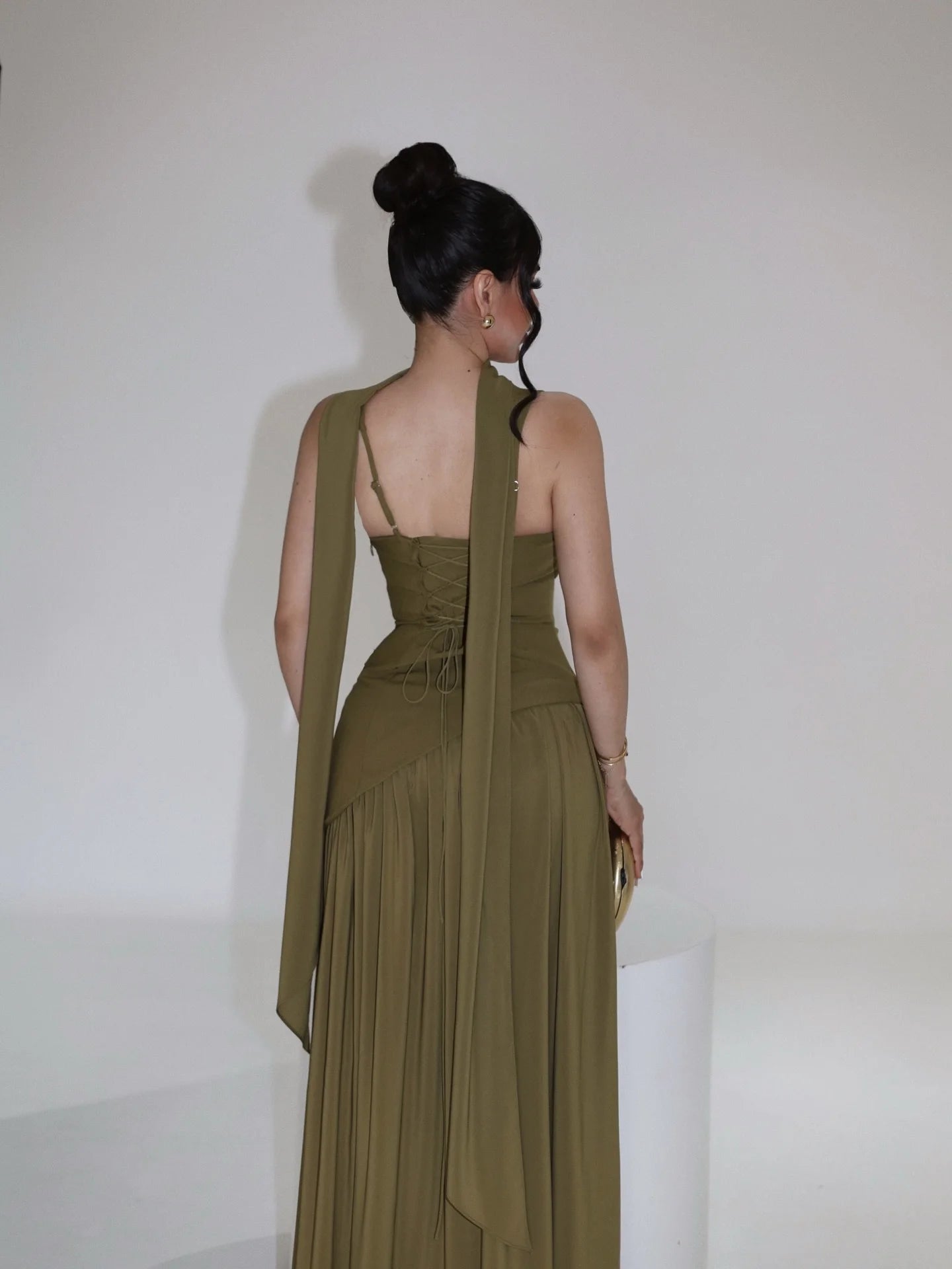 Mingmingxi Women's Lace Up Maxi Dress Sleeveless Adjustable Spaghetti Straps Party Dress with Scarf Summer Vacation Outfit