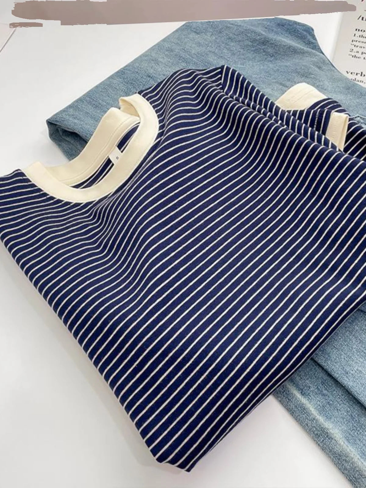 2026 New Women's Loose Fit Casual Stripe Short Sleeve T-Shirt Comfortable Breathable Cotton Polyester Blend Summer Top