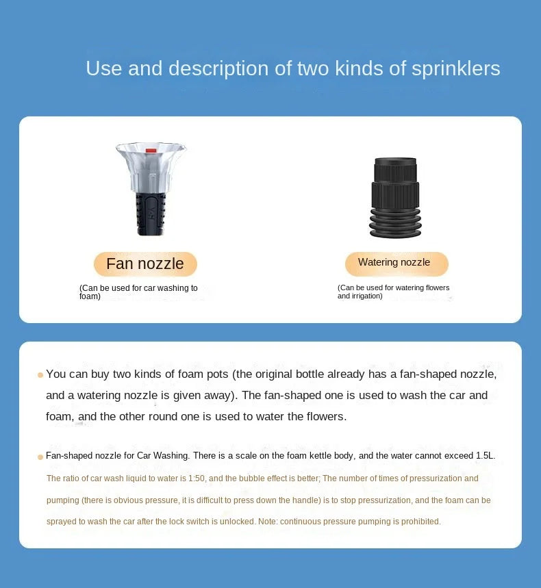 2L Hand Pump Foam Sprayer with 2 Types of Nozzle Hand Pneumatic Foam Cannon Snow Foam Car Wash Spray Bottle Car Window Cleaning