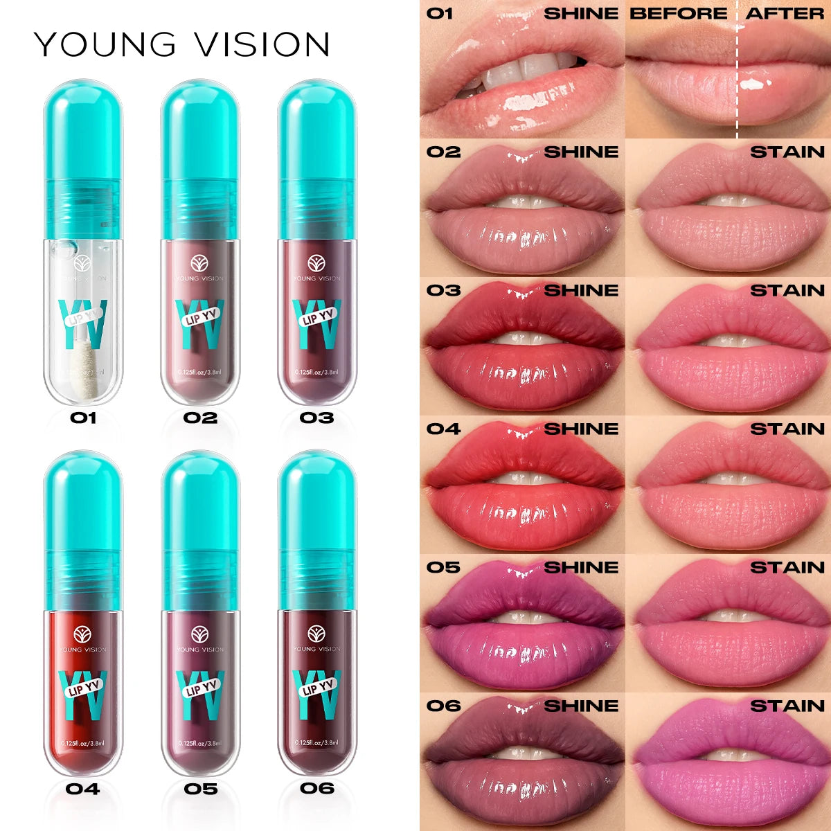 YOUNG VISION 6-Shade Avocado Long-Lasting Moisturizing Lip Stain is lightweight, non-sticky, non-stick cup lip stain