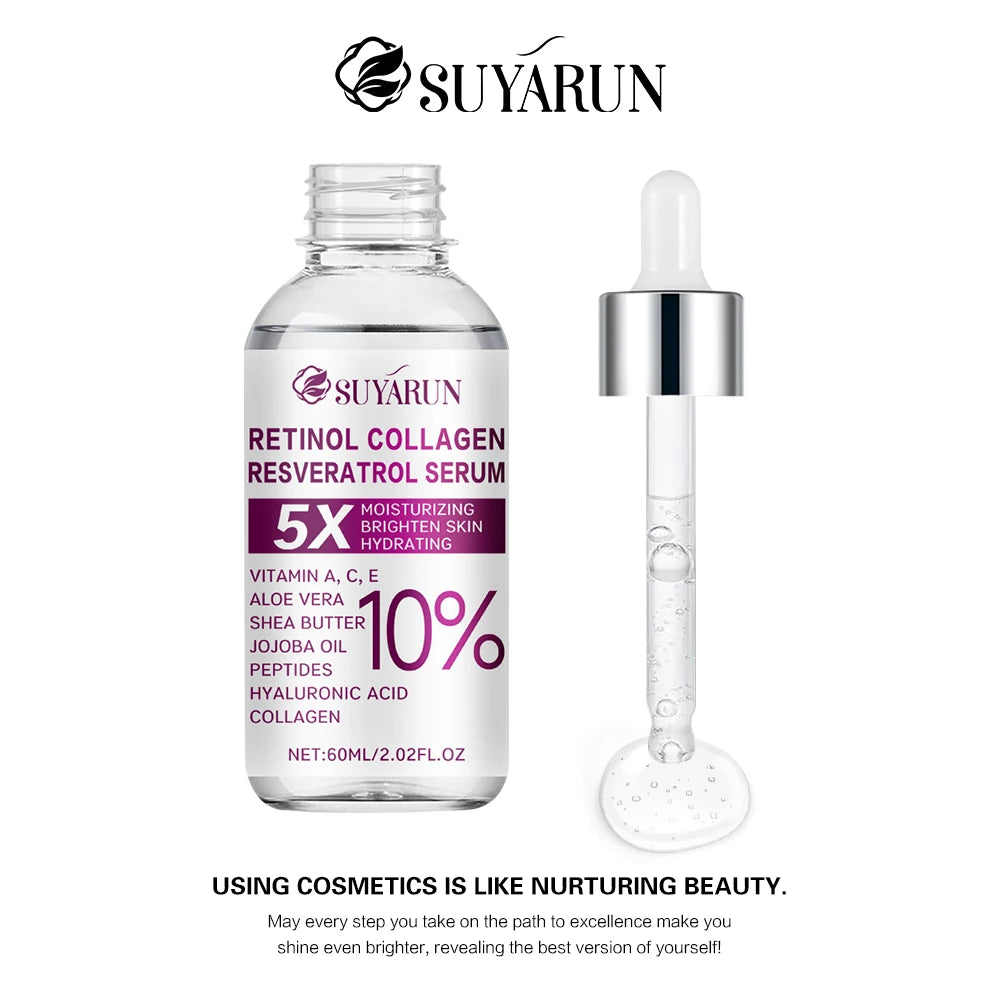 SUYARUN Retinol Resveratrol Facial Serum, Organic Brightening Moisturizer, Reduces Wrinkles & Dark Spots.