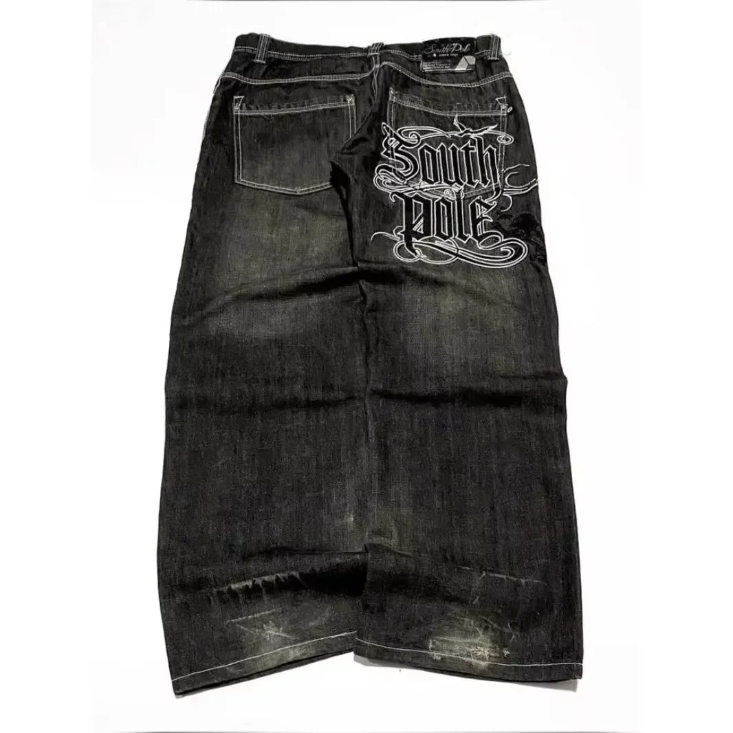 2024 New American Trend Retro Hip-hop Embroidery Pattern Baggy Jeans For Men And Women Y2K Harajuku Gothic Wide Pants Streetwear