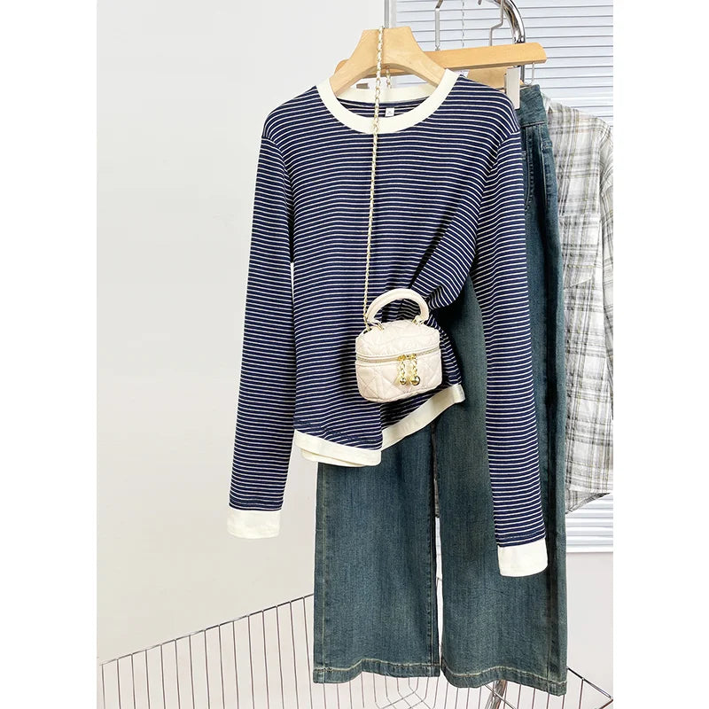 2026 New Women's Loose Fit Casual Stripe Short Sleeve T-Shirt Comfortable Breathable Cotton Polyester Blend Summer Top