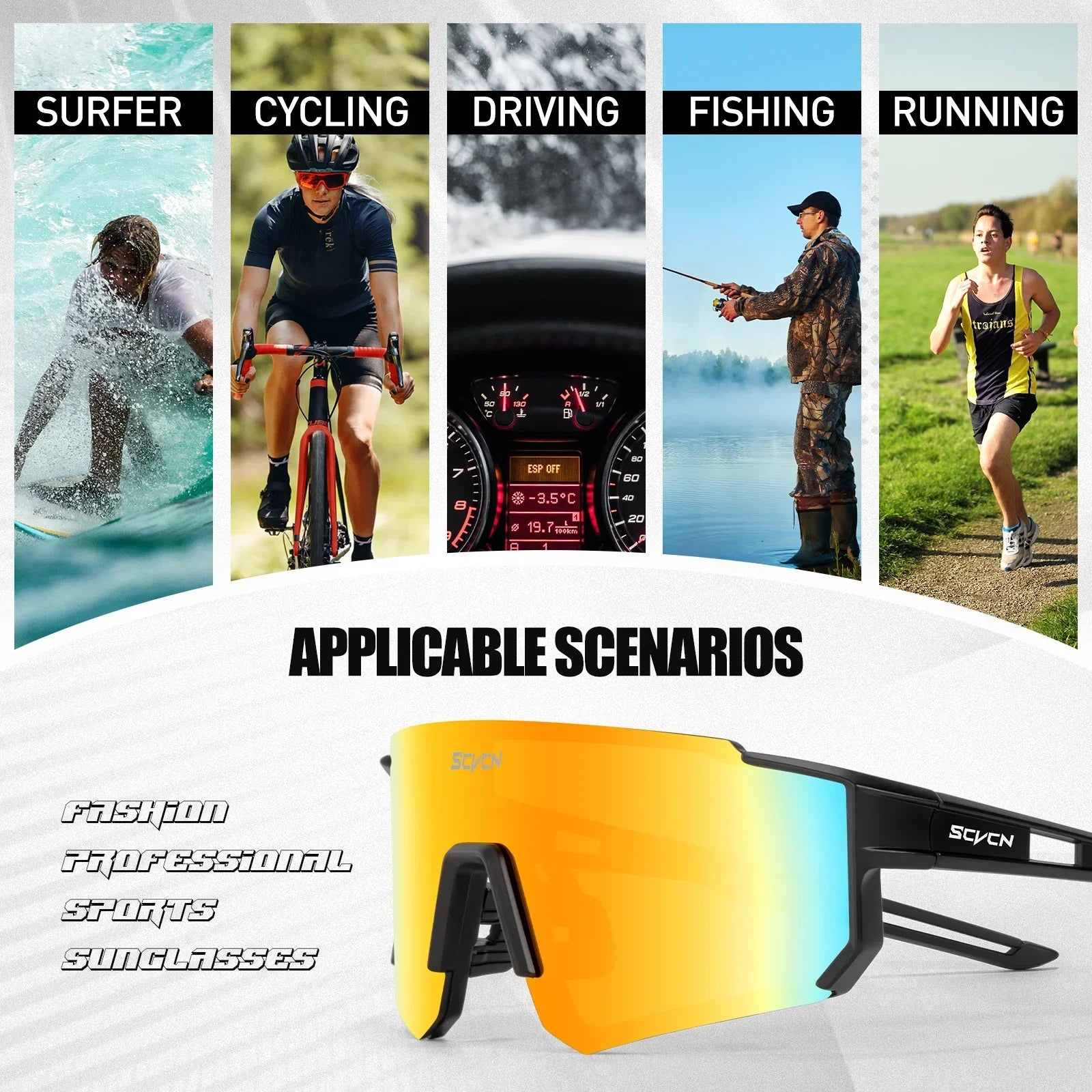 SCVCN Fashion Sunglasses for Men Women Sports Glasses Hiking Eyewear Outdoor Cycling  MTB Bike Mountain UV400 Skiing Goggles