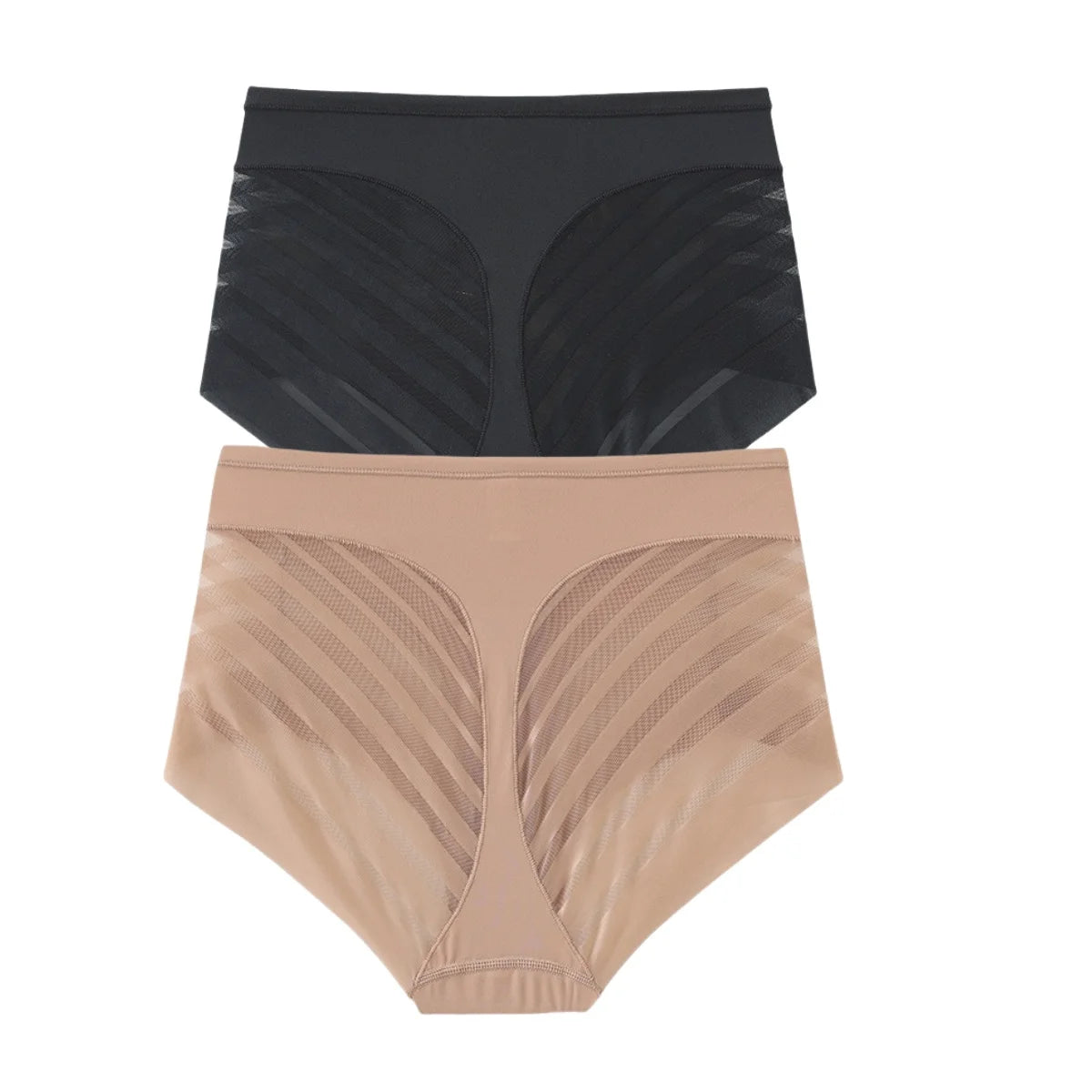 2Pcs/Set Women's Ice Silk Tummy Control Panties Mid Waist Mesh Splice Shaping Briefs Butt Lifter Slimming Soft Underwear M-3XL