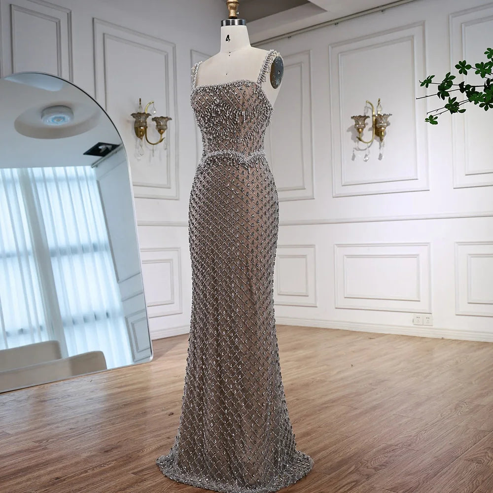 Luxury Sliver Designer Evening Dresses with Sparkling Crystal Gowns For Woman wedding party Serene Hill 2025 Customized LA72919
