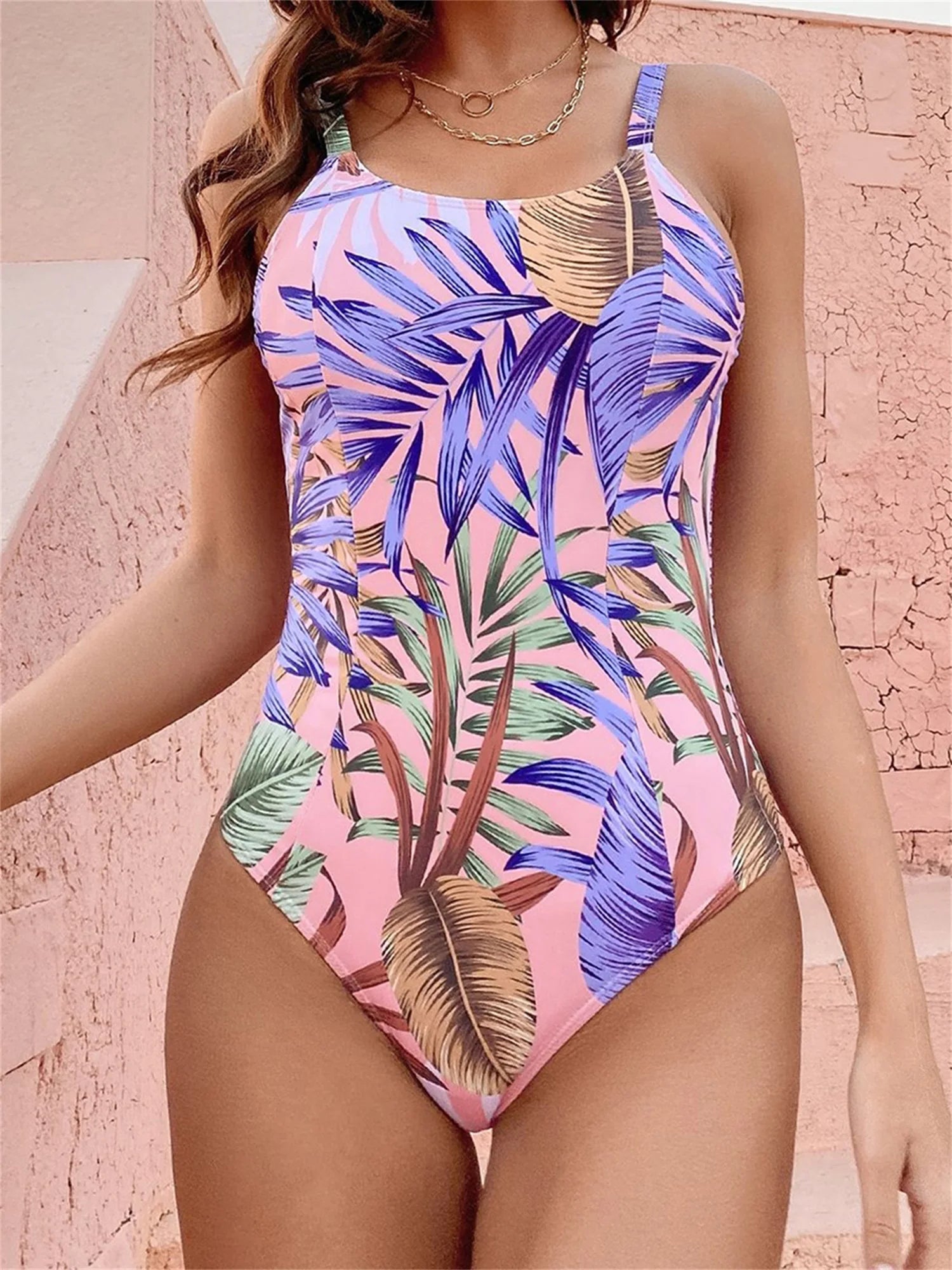 Women s Tropical Print Sleeveless Romper Swimsuit with Cutout Detail and Adjustable Straps for Summer Beach Vacation