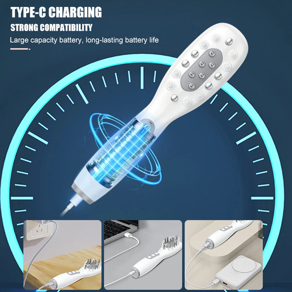 Electric Hair Growth Comb Oil Applicator Red Blue LED Vibration Head Massage Brush Comb EMS Stimulates Scalp Anti-Hair Loss