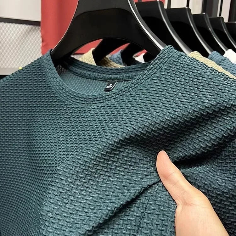 Summer Mesh Ice Silk T-shirt Men's Short Sleeve Round Neck 2026 New Half Sleeve Men Thin Solid Color Tees Top