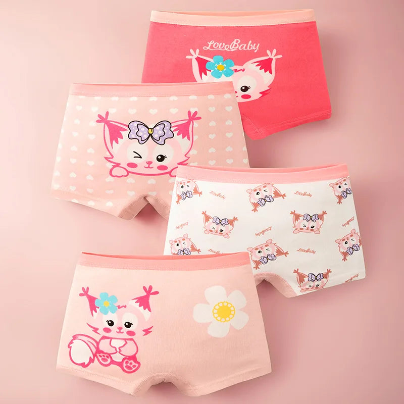 3-8 Years Old Kid's Boxer Underwear 100% Cotton Baby's Class A 100% Cotton Yound Children's Girls' Brief 4 Pcs a Lot