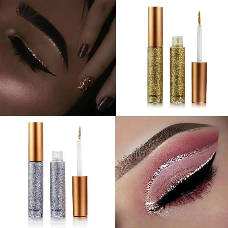 Long Lasting Glitter Eyeliner Kit 10 Vibrant Shades Metallic Sparkle Smudge Proof Easy Apply Eye Liner Makeup Set