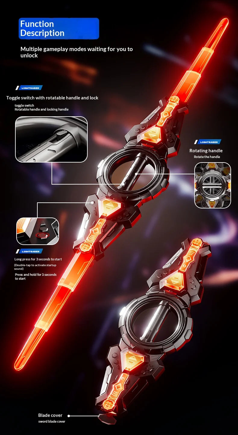 Fire spinning sword, double-edged light sword, children's toy sword, boy's double headed telescopic bearing, rotating knife, lum