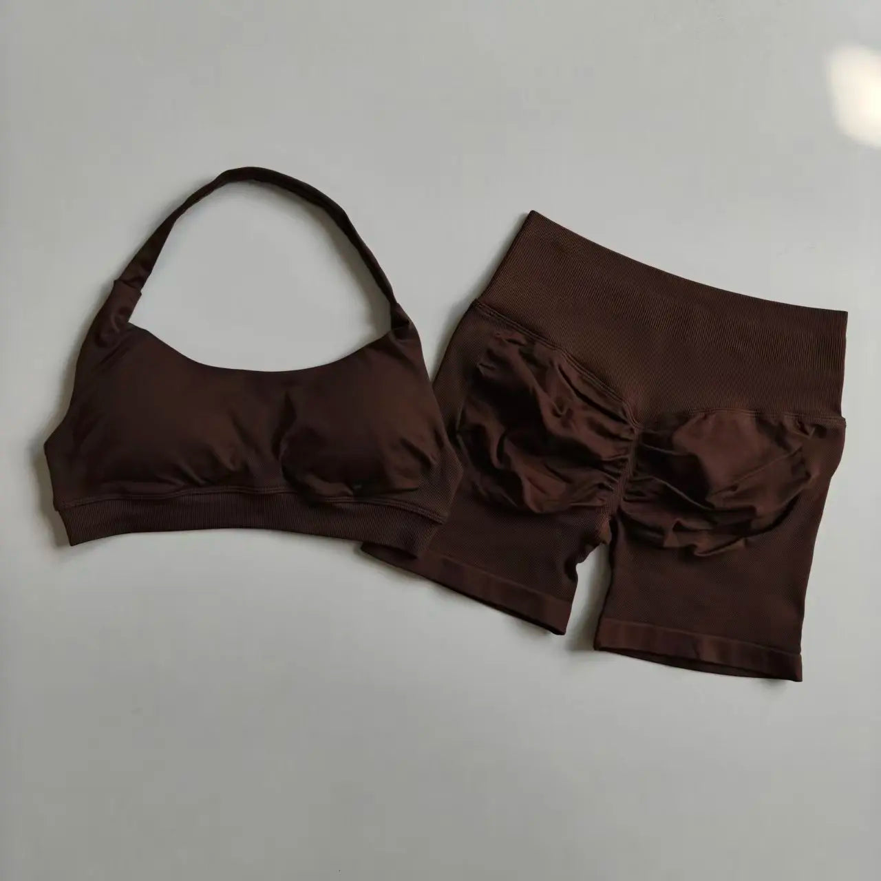 2PCs Peach High Waist Belly Hip Lifting Sports Bras Shorts Suit Gathering Shock-proof Neck Halter Yoga Suit Running Fitness Set