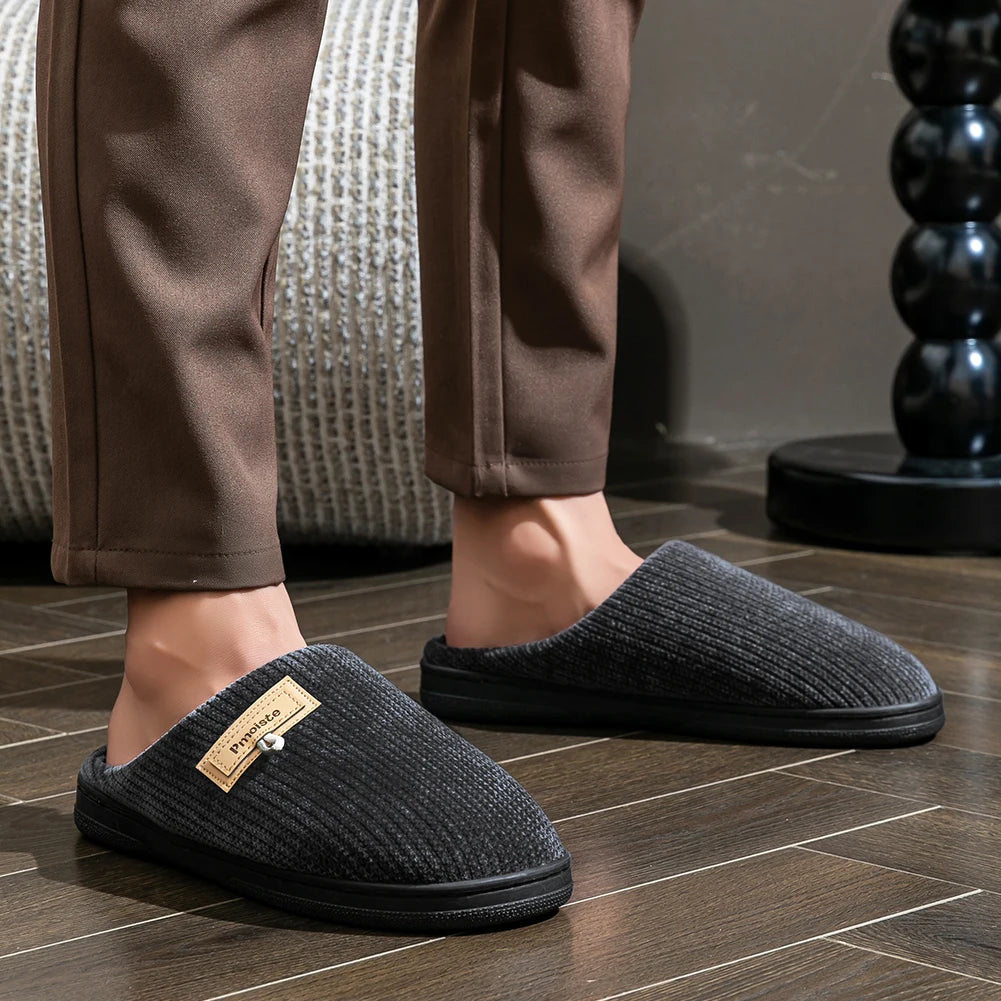 House Slippers for Men Warm Non Slip Indoor Knitted Memory Foam TPR Sole Cushion Home Shoes Winter Luxury Designer Comfort