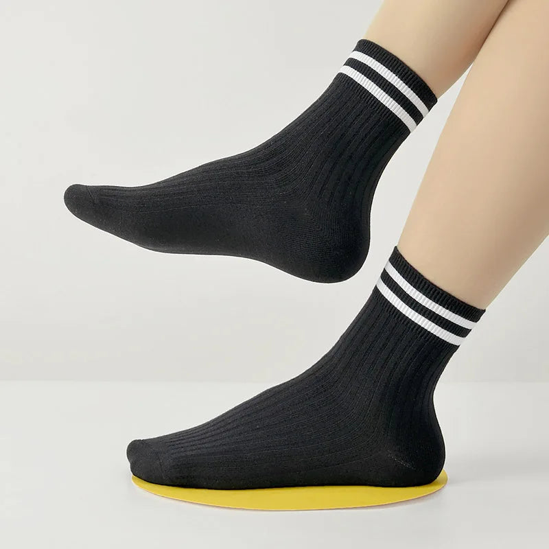 Kids Boys Girls Cotton Socks - Seamless Double Needle Ribbed 2-Stripe, Teens Students All Season School Home Sports Socks