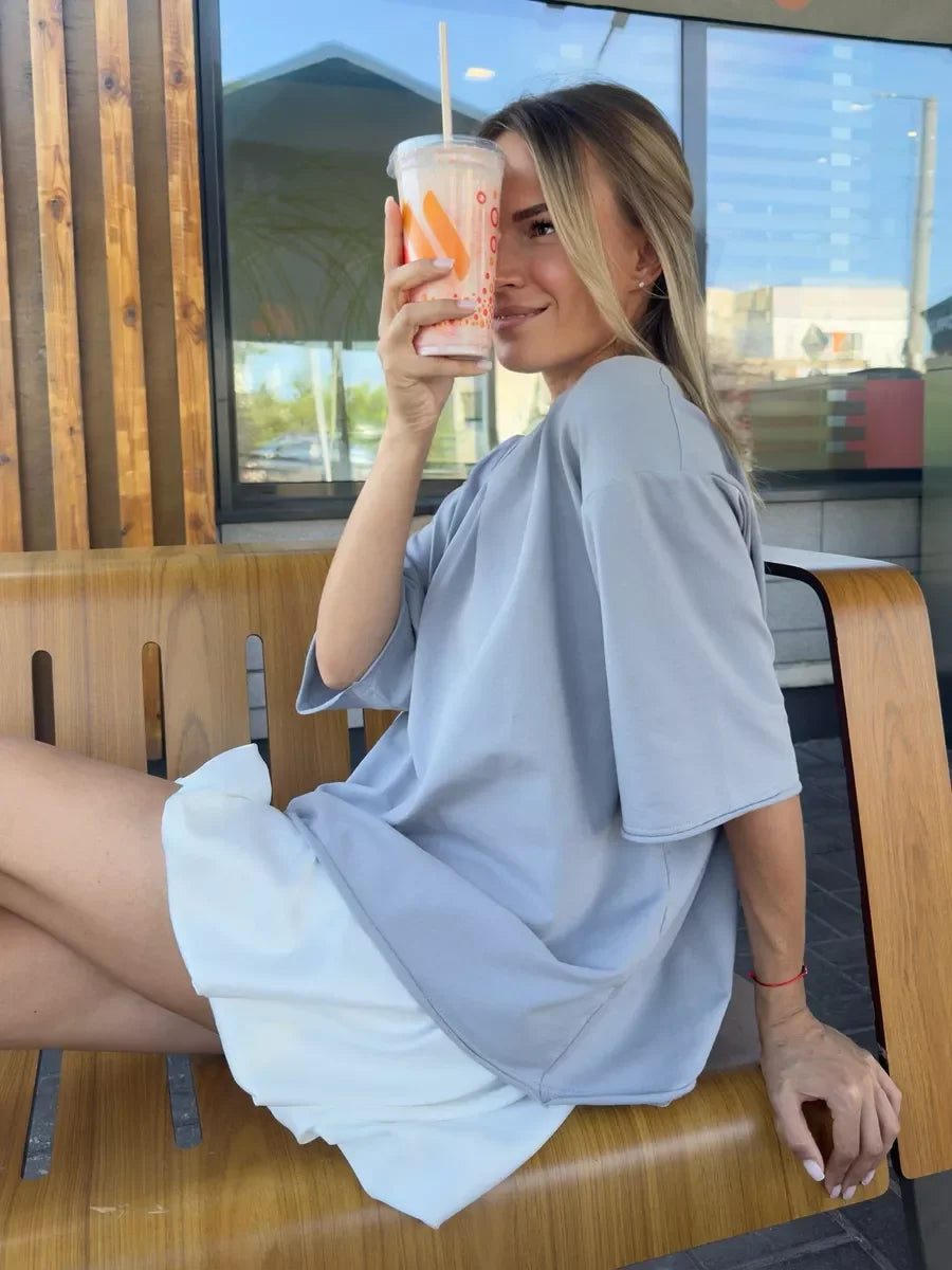 Hirsionsan Summer Casual Oversized T-shirts Women 100% Cotton Pink Loose Tees 2025 New Cusual Solid O Neck Female Aesthetic Tops
